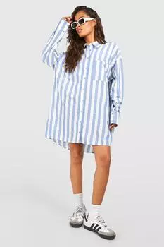 Платье-рубашка Ultimate Oversized в широкую полоску boohoo, синий
