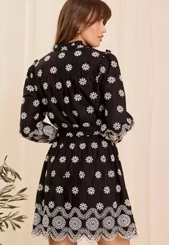 Платье-рубашка V NECK BRODERIE MINI REGULAR FIT Love & Roses, черный