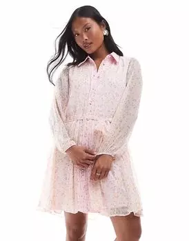 Платье-рубашка Vero Moda Petite Smilla с поясом и легким розовым цветочным узором