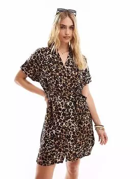 Платье-рубашка Vero Moda с карманами с леопардовым принтом