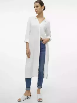 Платье-рубашка Vero Moda "VMLINN LOOSE CALF SHIRT WVN NOOS", белый