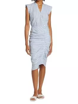 Платье-рубашка Veronica Beard в полоску с рюшами, голубой/белый