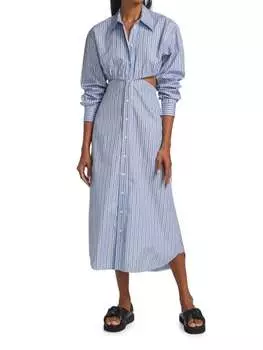 Платье-рубашка Victoria Beckham полосатое с открытой спиной и вырезами, голубой