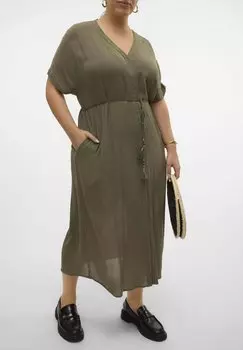 Платье-рубашка VMCBENTE SS WIDE Vero Moda Curve, хаки