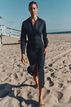 Платье-рубашка в джинсовом облике ZARA, синий