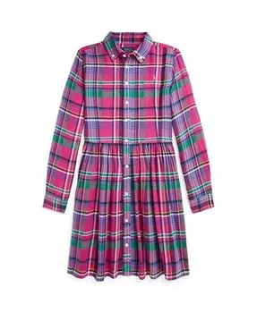 Платье-рубашка в клетку из хлопкового твила для больших девочек Polo Ralph Lauren, мультиколор
