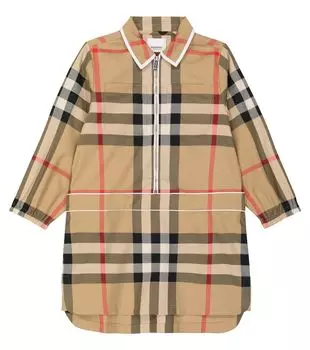 Платье-рубашка в клетку vintage check Burberry Kids, бежевый