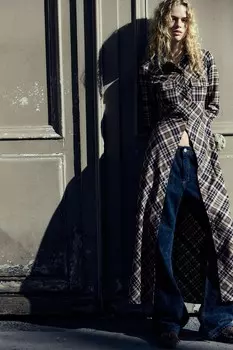 Платье-рубашка в клетку ZARA, хаки