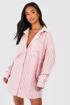 Платье-рубашка в полоску Boohoo, розовый