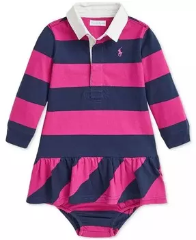 Платье-рубашка в полоску для малышей в стиле регби Polo Ralph Lauren, розовый