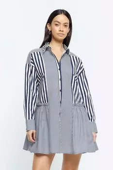 Платье рубашка в полоску из 100% хлопка River Island, синий