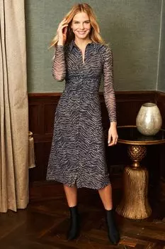 Платье-рубашка в полоску под зебру с сеткой на пуговицах и рюшами Sosandar, черный