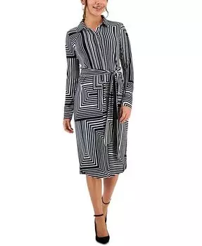 Платье-рубашка в полоску с длинными рукавами Petite Bailey I.N.C. International Concepts, черный