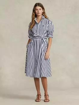 Платье-рубашка в полоску с пони Ralph Lauren, темно-синий/белый