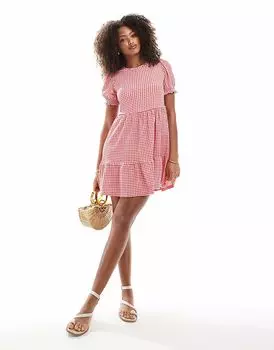 Платье-рубашка в складку New Look в клетку в красном цвете