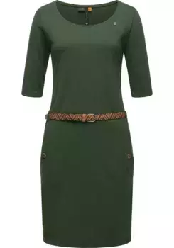 Платье-рубашка в стиле рэгвир "Таня Солид" (2 шт.), стильное женское платье с поясом Ragwear, зеленый