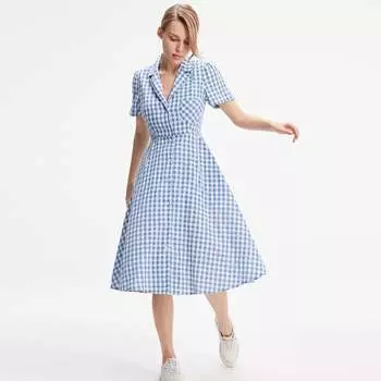 Платье-Рубашка в стиле ретро с клетчатым узором S&J Weekends, синий