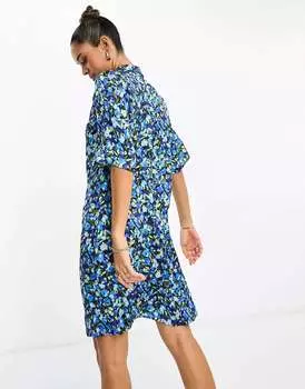 Платье-рубашка Y.A.S синего цвета с цветочным принтом
