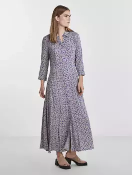 Платье-рубашка Y.A.S "YASSAVANNA LONG SHIRT DRESS", с рукавами 3/4, цвет Bluing Aop:Ditsy Flower