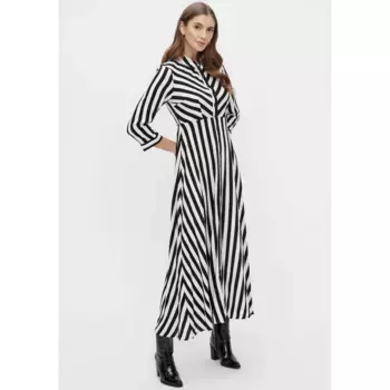 Платье-рубашка Y.A.S "YASSAVANNA LONG SHIRT DRESS", с рукавами 3/4, цвет Black W. White Stripes