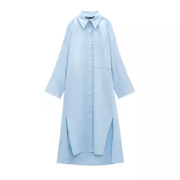 Платье-рубашка Zara Poplin, голубой