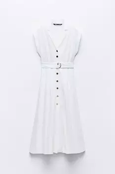 Платье-рубашка Zara With Belt, белый