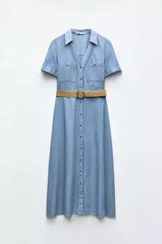 Платье-рубашка Zara With Belt, голубой
