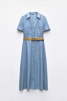 Платье-рубашка Zara With Belt, голубой