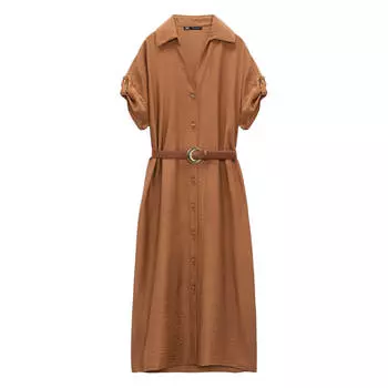 Платье-рубашка Zara With Belt, терракотовый