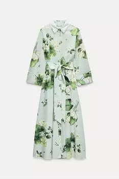 Платье - рубашка Zara ZW Collection Floral, голубой