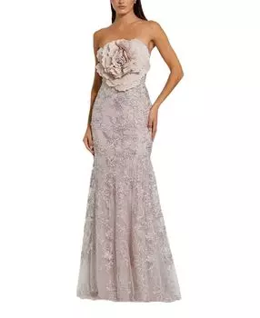 Платье-русалка без бретелек с аппликацией из бисера и цветком Mac Duggal, фиолетовый