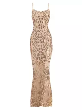 Платье-русалка Giovanna с пайетками Dress The Population, цвет gold beige