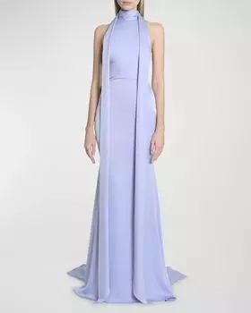 Платье «русалка» из атласного крепа с шарфовым вырезом Alex Perry, цвет Frost