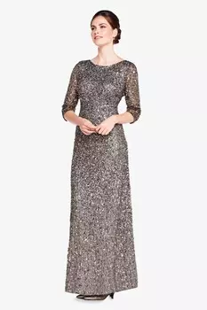 Платье-Русалка расшитое бисером с рукавами 3/4 Adrianna Papell, серый