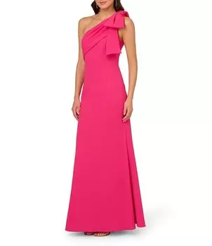 Платье русалки на одно плечо Adrianna Papell из эластичного крепа с бантом, розовый