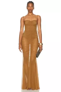 Платье «рыбий хвост» без бретелек с присборенной передней частью Norma Kamali, бронза