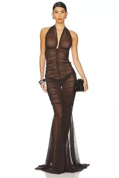 Платье «рыбий хвост» с присборенной бретелькой спереди Norma Kamali, цвет espresso