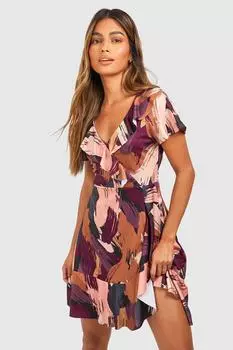 Платье с абстрактными рюшами Boohoo, ягодный