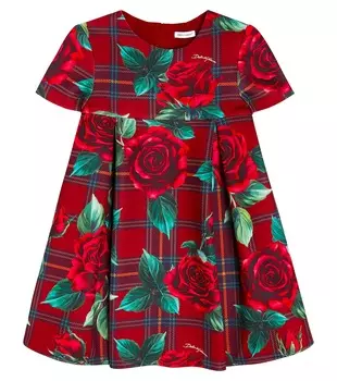 Платье с аквалангом в клетку с цветочным принтом Dolce&Gabbana Kids, мультиколор