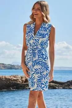 Платье с эластичной резинкой на талии застежкой-молнией спереди и принтом в виде пальмы Sosandar, синий