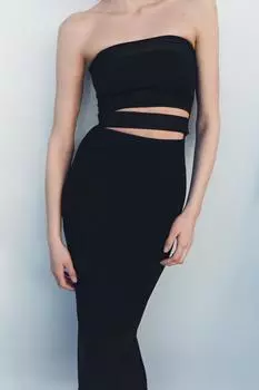 Платье с эластичным вырезом ZARA, черный