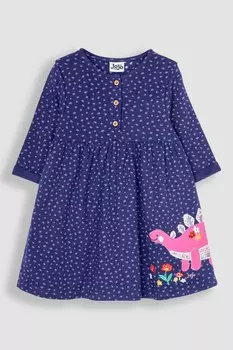 Платье с аппликацией на пуговицах спереди Jojo Maman Bb, синий