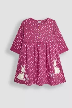 Платье с аппликацией в виде кролика и пуговицами спереди Jojo Maman Bb, розовый