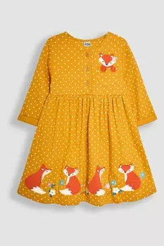 Платье с аппликацией в виде лисы на пуговицах спереди Jojo Maman Bb, желтый