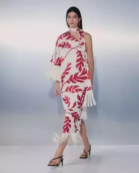 Платье с асимметричным вырезом и бахромой Tintoretto, красный