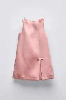Платье с атласным бантом ZARA, бледно-розовый