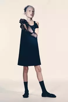 Платье с атласным бантом ZARA, черный