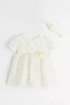 Платье с аксессуаром H&amp;M, натуральный белый/цветы