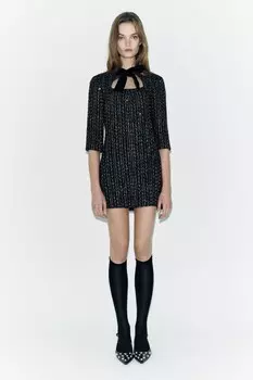Платье с бантом из бархата коллекция zw ZARA, черный