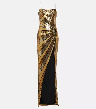 Платье с блестками Balmain, золото